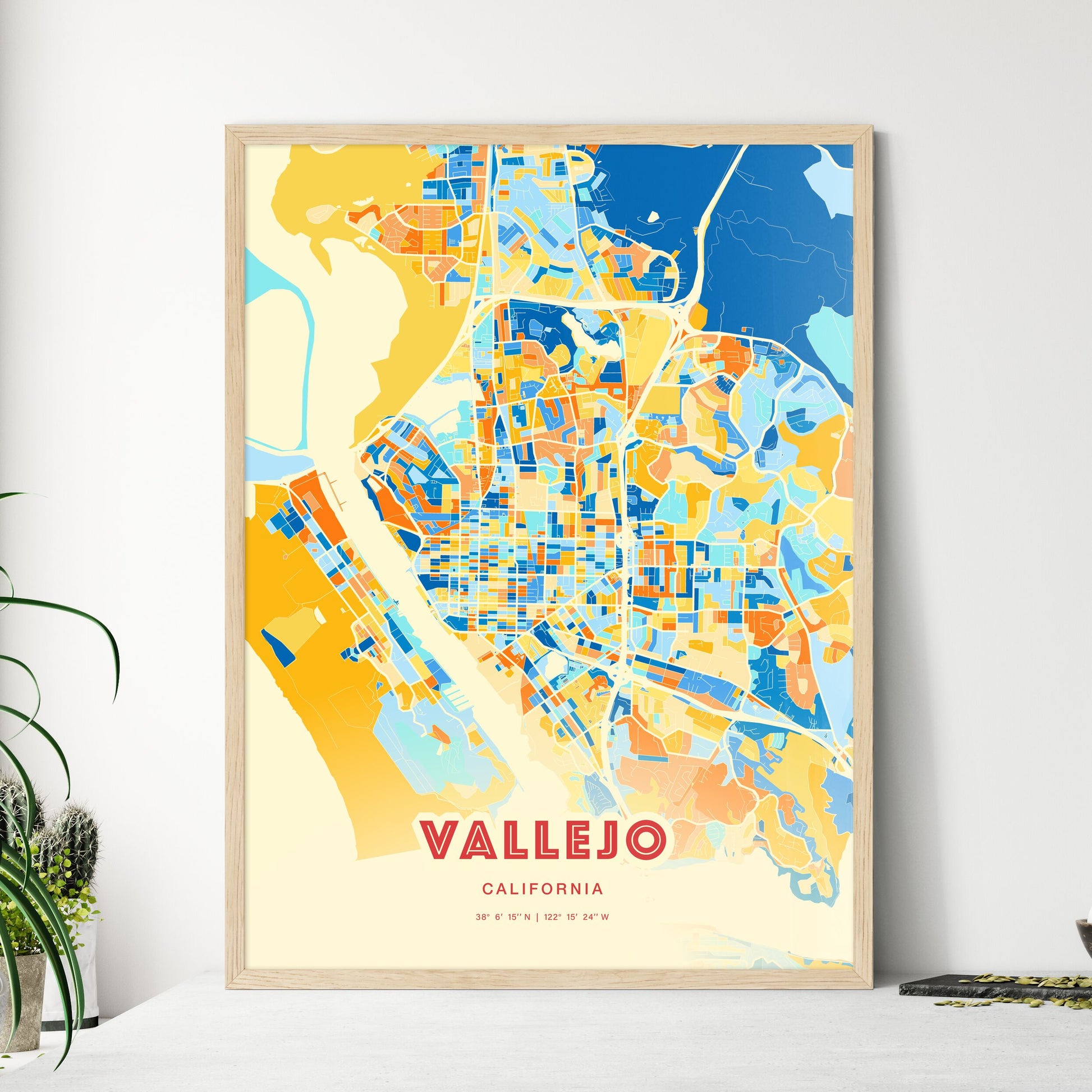 Colorful Vallejo California Fine Art Map Blue Orange
