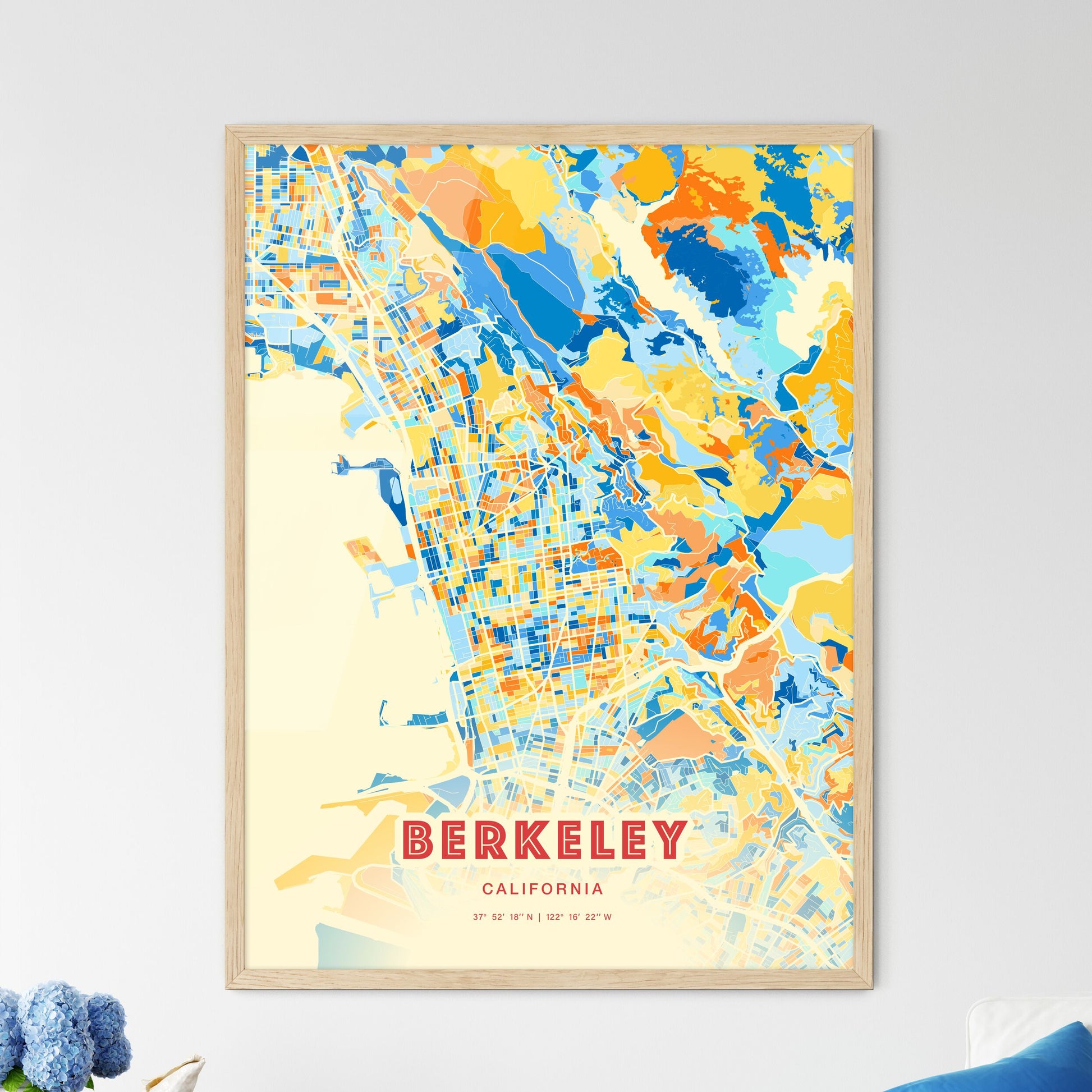 Colorful Berkeley California Fine Art Map Blue Orange