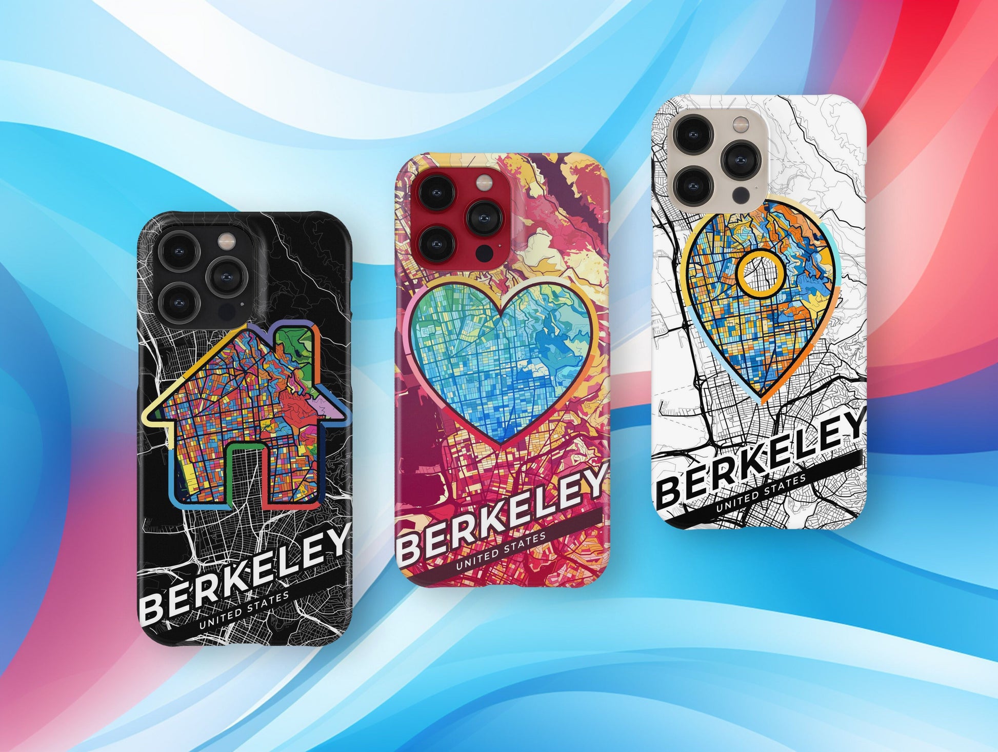 Berkeley California slim phone case with colorful icon. Birthday, wedding or housewarming gift. Couple match cases.