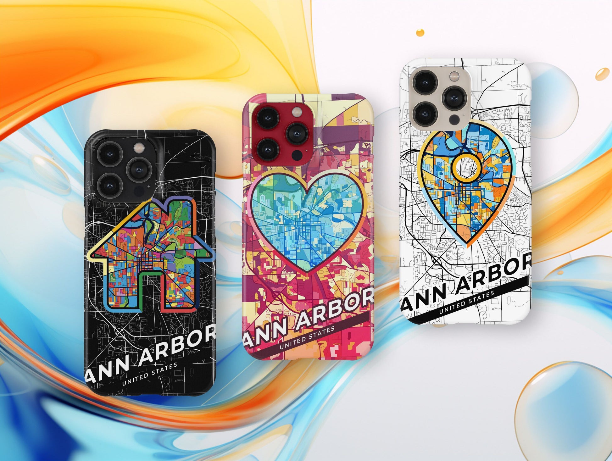 Ann Arbor Michigan slim phone case with colorful icon. Birthday, wedding or housewarming gift. Couple match cases.