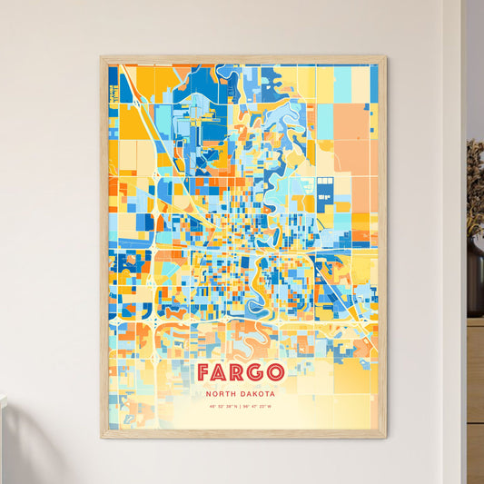 Colorful Fargo North Dakota Fine Art Map Blue Orange