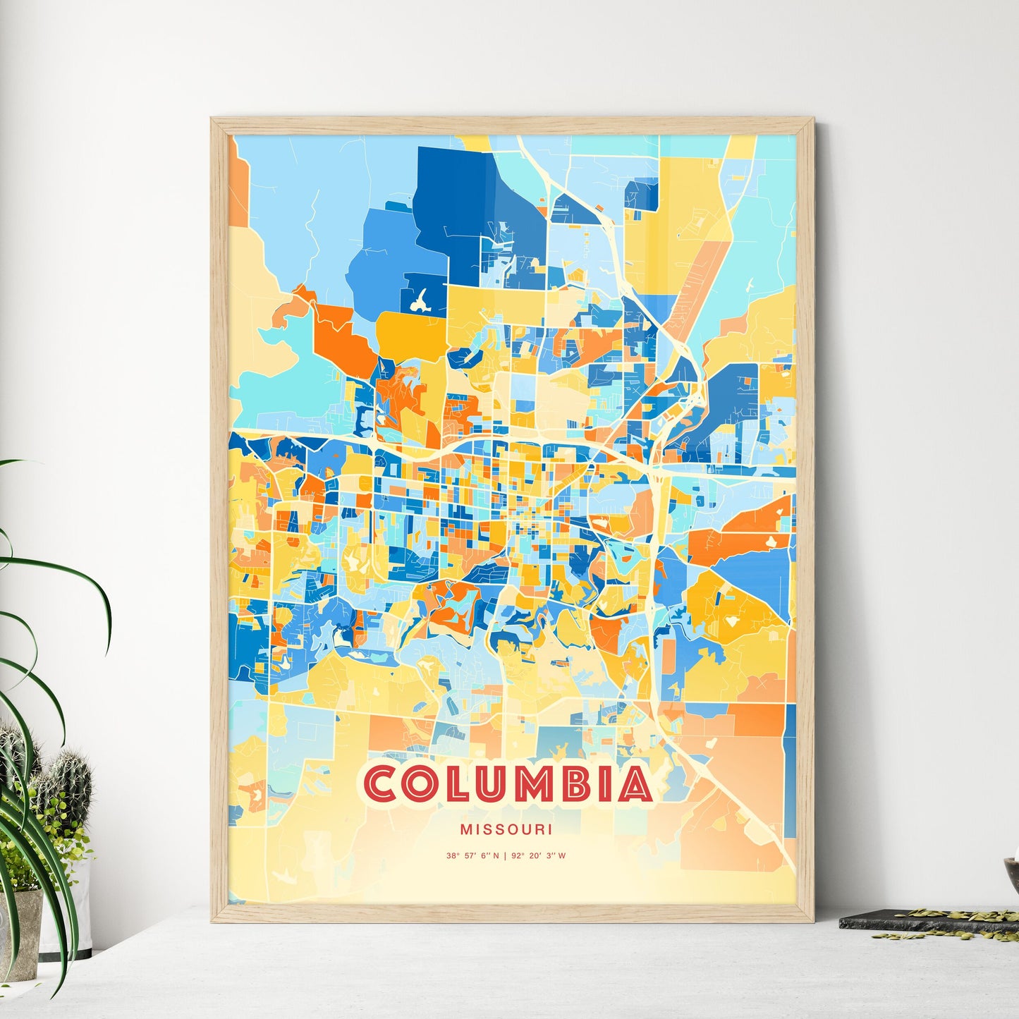 Colorful Columbia Missouri Fine Art Map Blue Orange