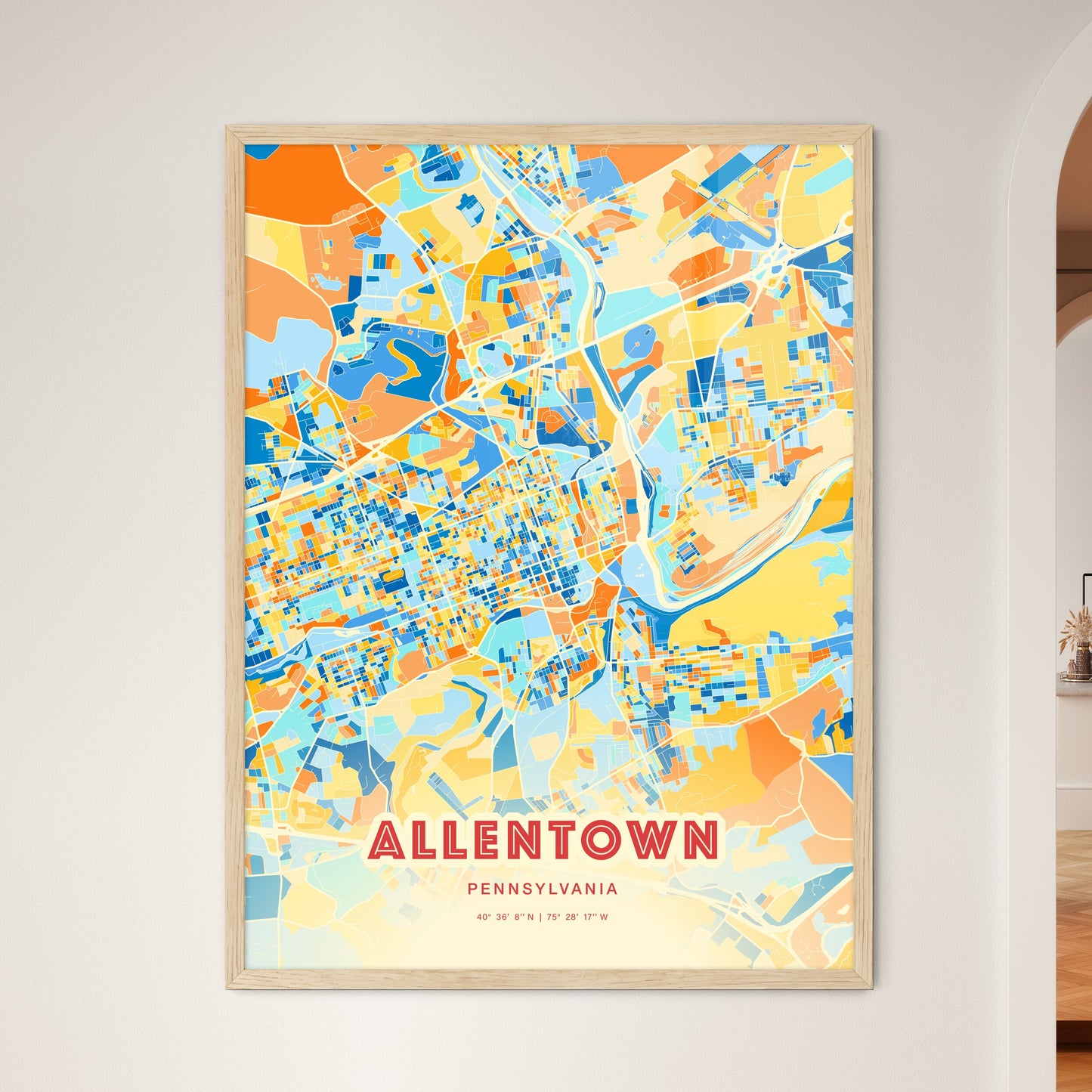 Colorful Allentown Pennsylvania Fine Art Map Blue Orange