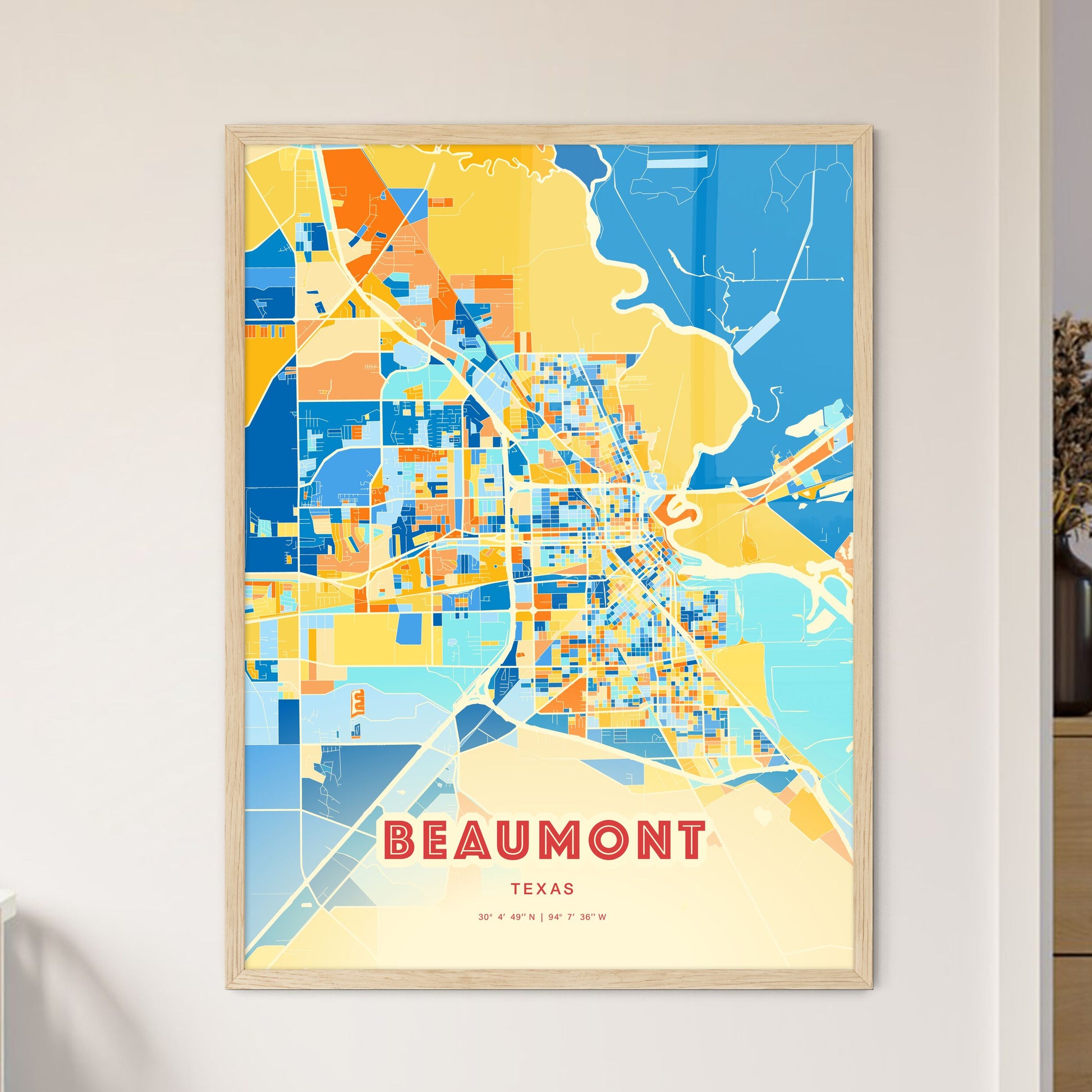 Colorful Beaumont Texas Fine Art Map Blue Orange