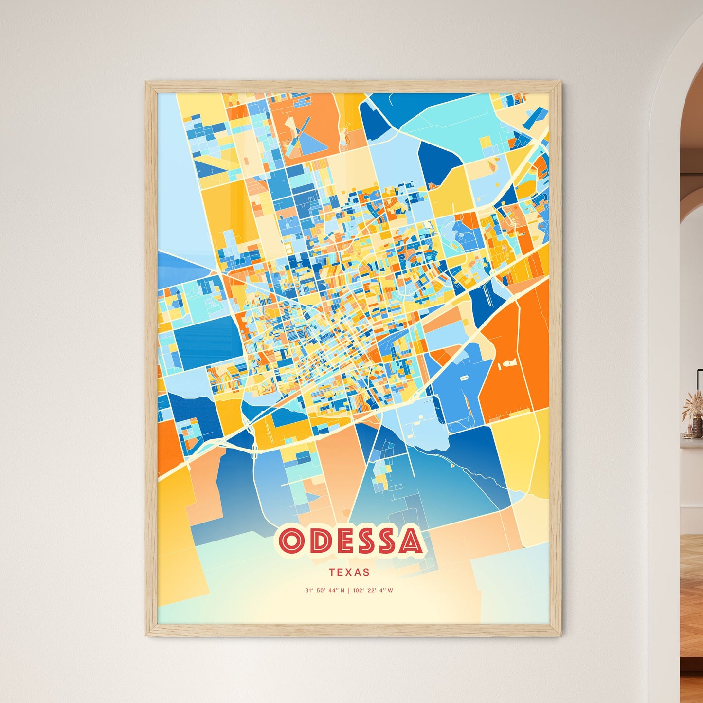 Colorful Odessa Texas Fine Art Map Blue Orange