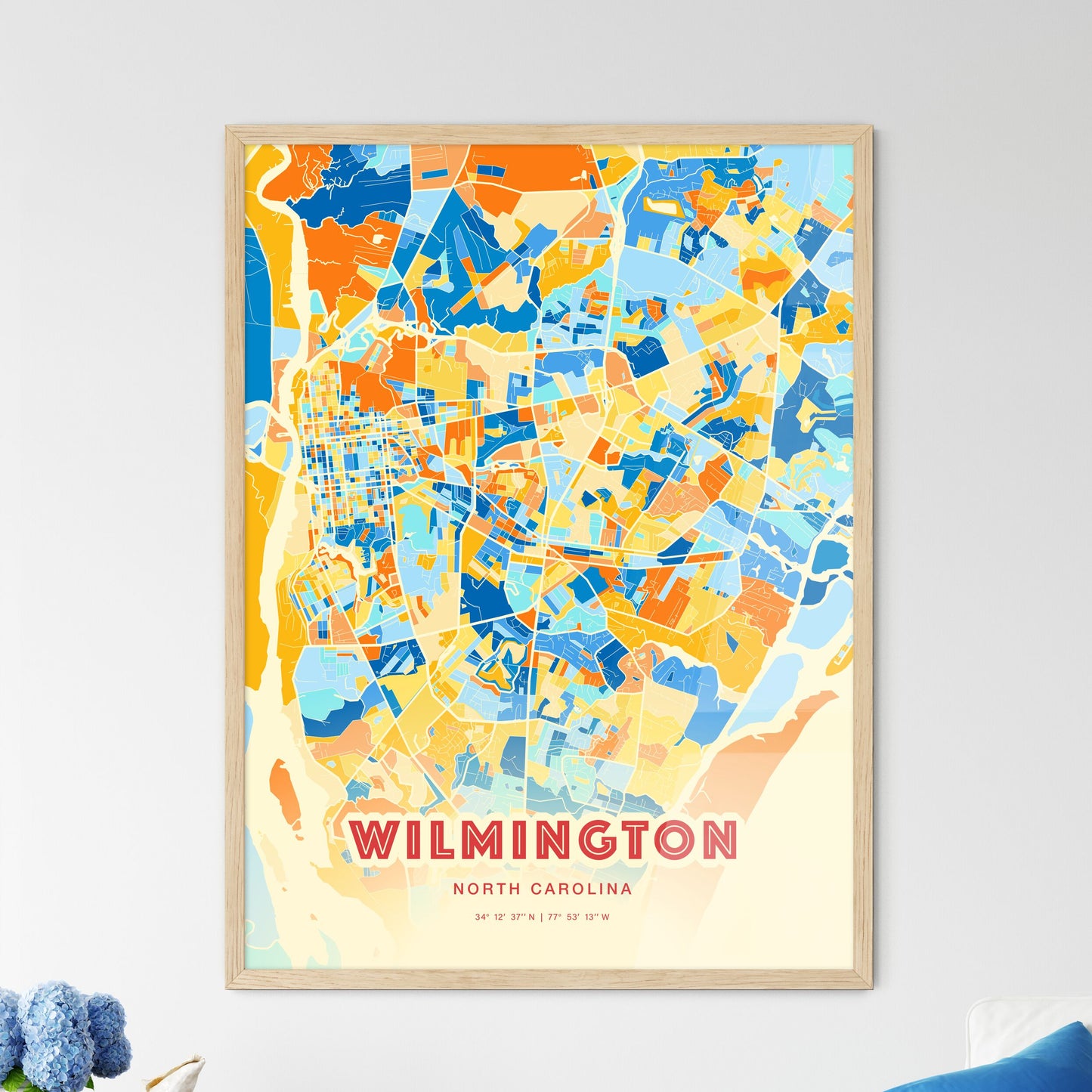 Colorful Wilmington North Carolina Fine Art Map Blue Orange