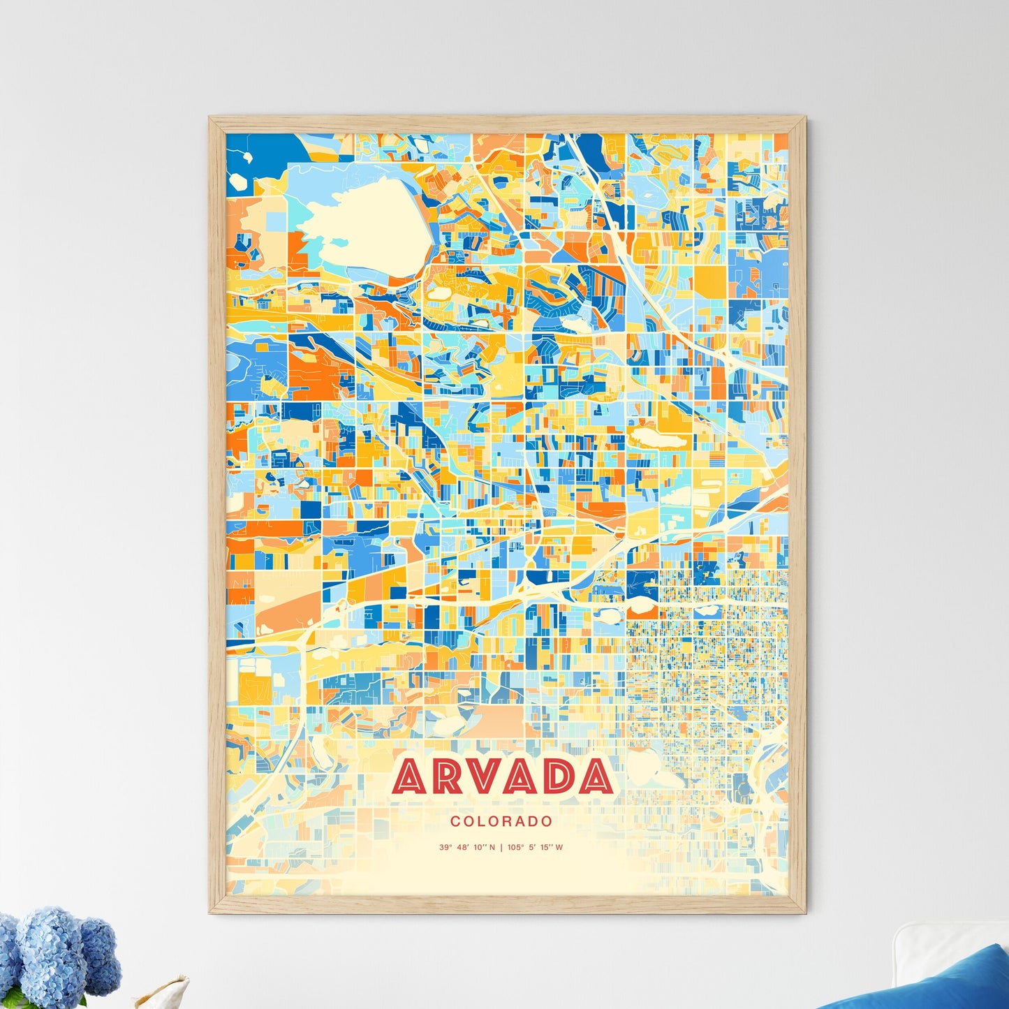 Colorful Arvada Colorado Fine Art Map Blue Orange