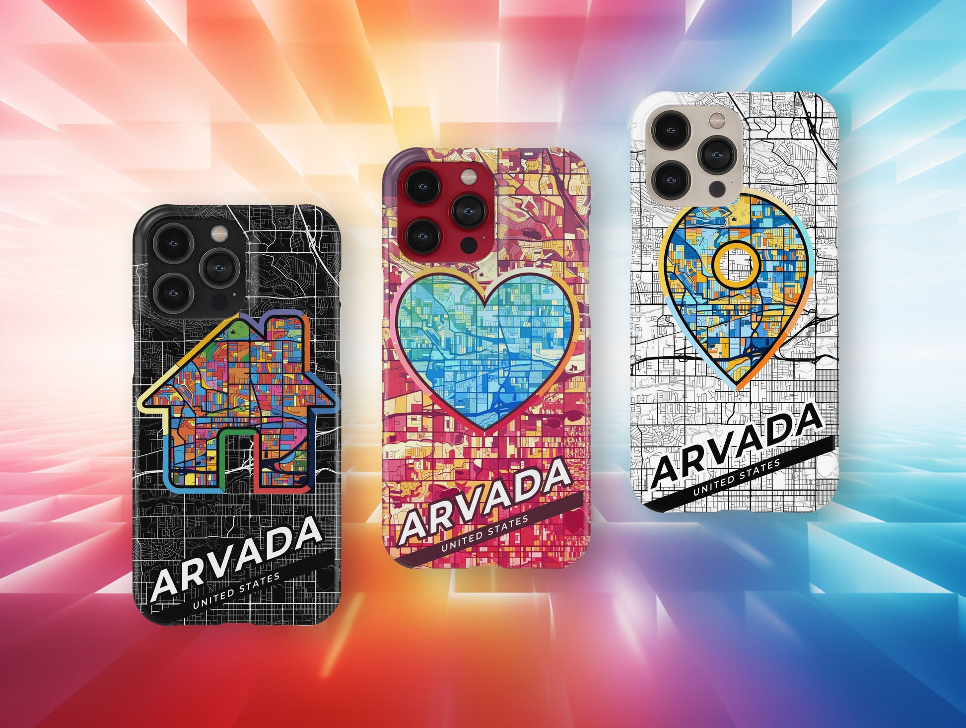 Arvada Colorado slim phone case with colorful icon. Birthday, wedding or housewarming gift. Couple match cases.