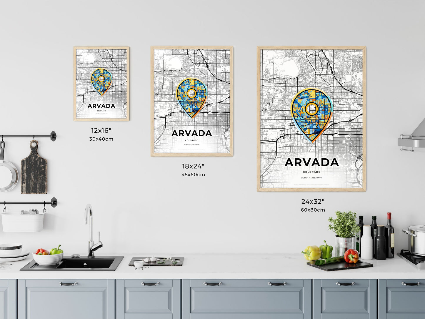 Arvada Colorado art map size chart