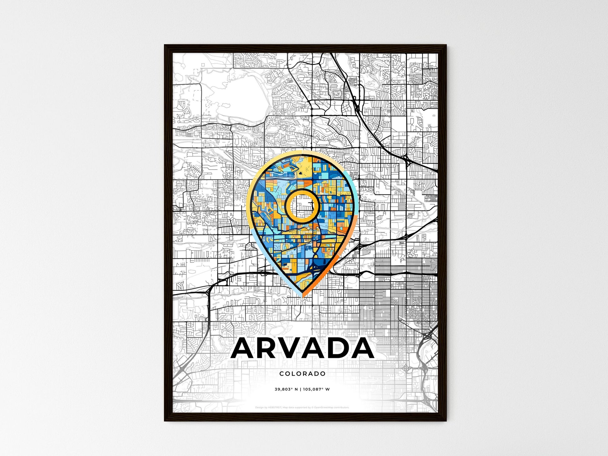 Arvada Colorado wedding art map with pointer icon