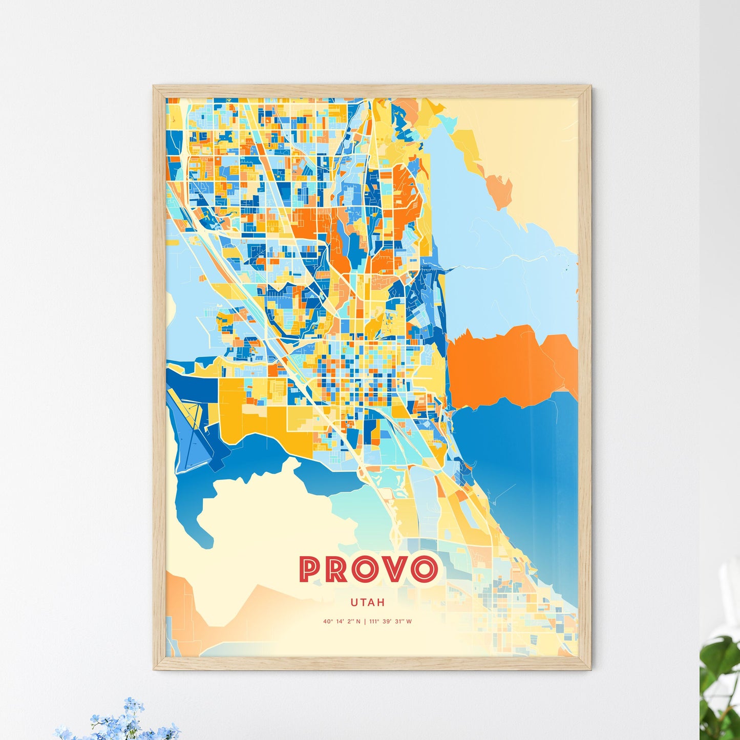 Colorful Provo Utah Fine Art Map Blue Orange