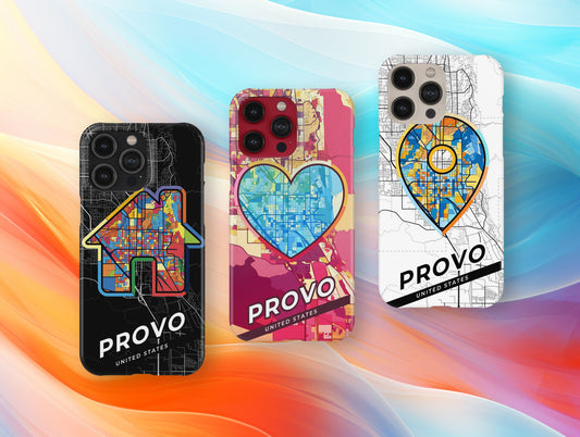 Provo Utah slim phone case with colorful icon. Birthday, wedding or housewarming gift. Couple match cases.