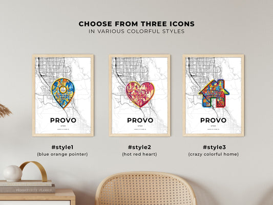 Provo Utah maps with colorful icons