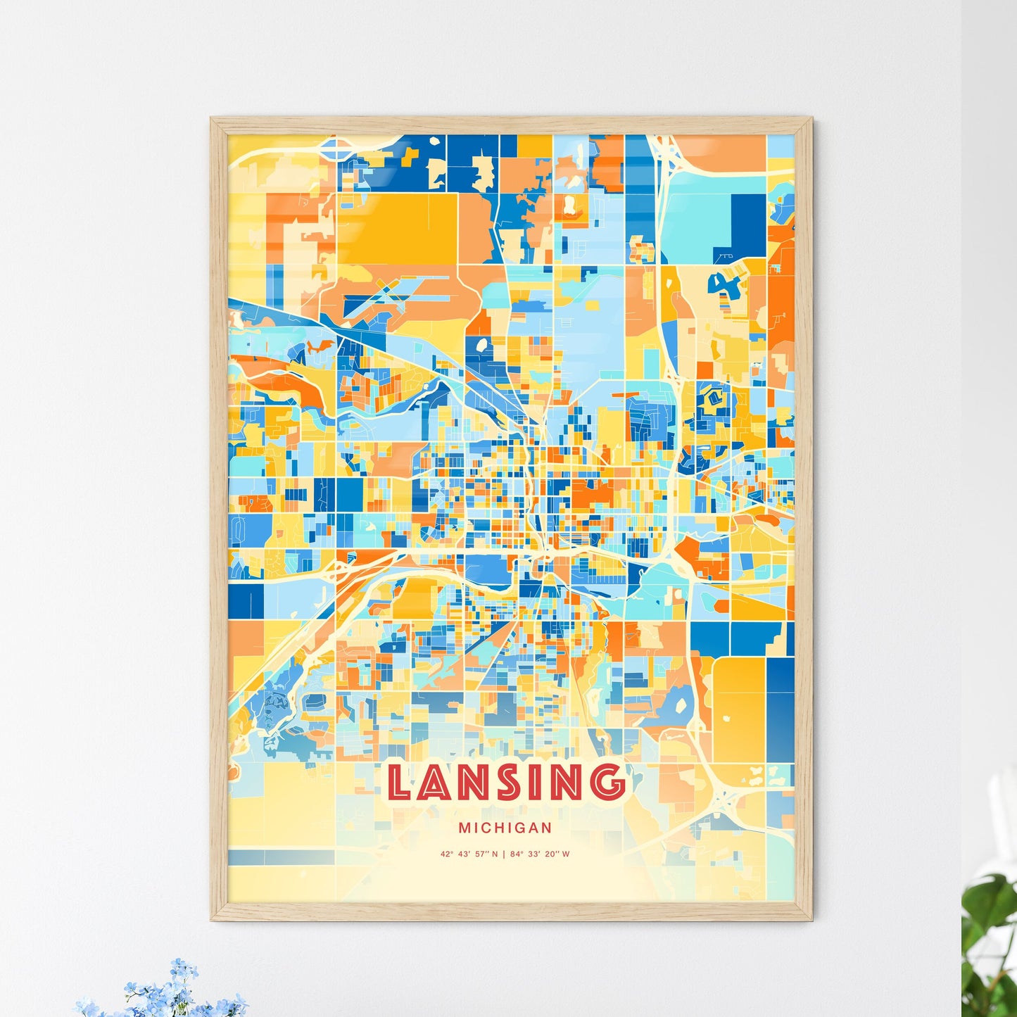 Colorful Lansing Michigan Fine Art Map Blue Orange