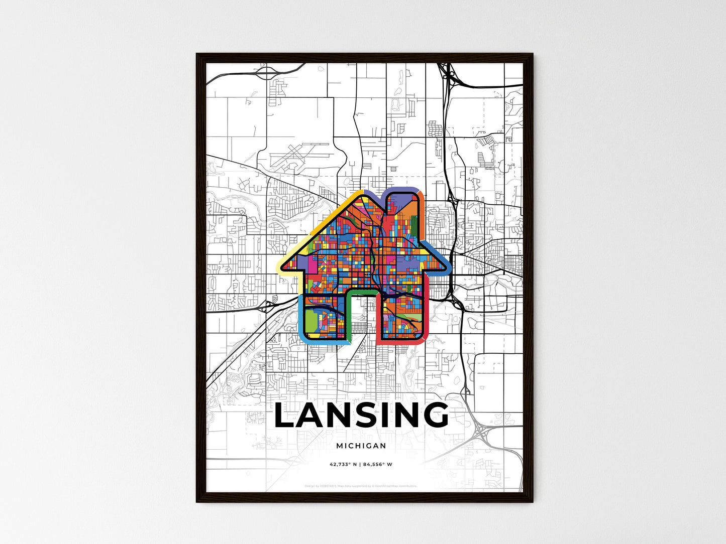 Lansing Michigan wedding art map with home icon