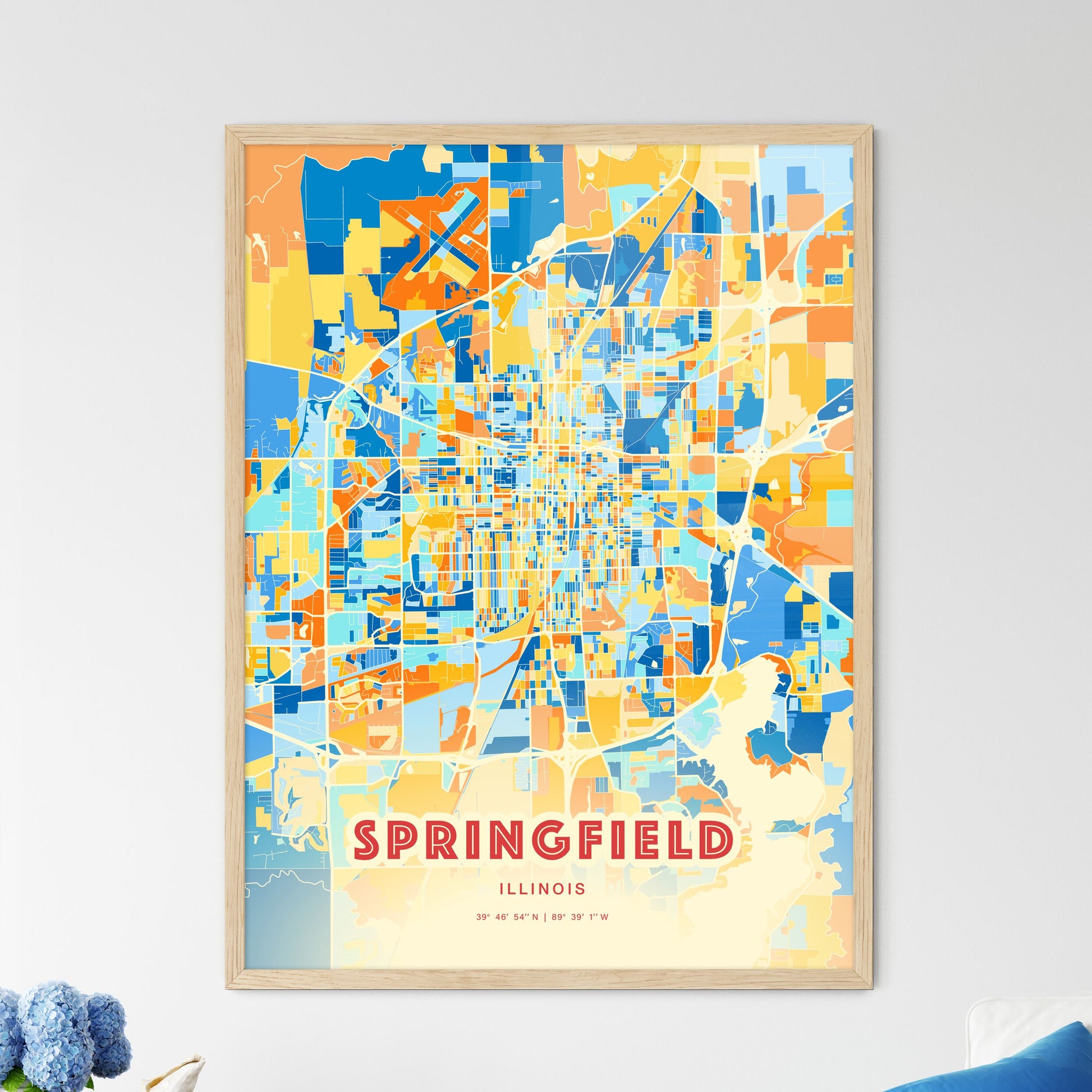 Colorful Springfield Illinois Fine Art Map Blue Orange