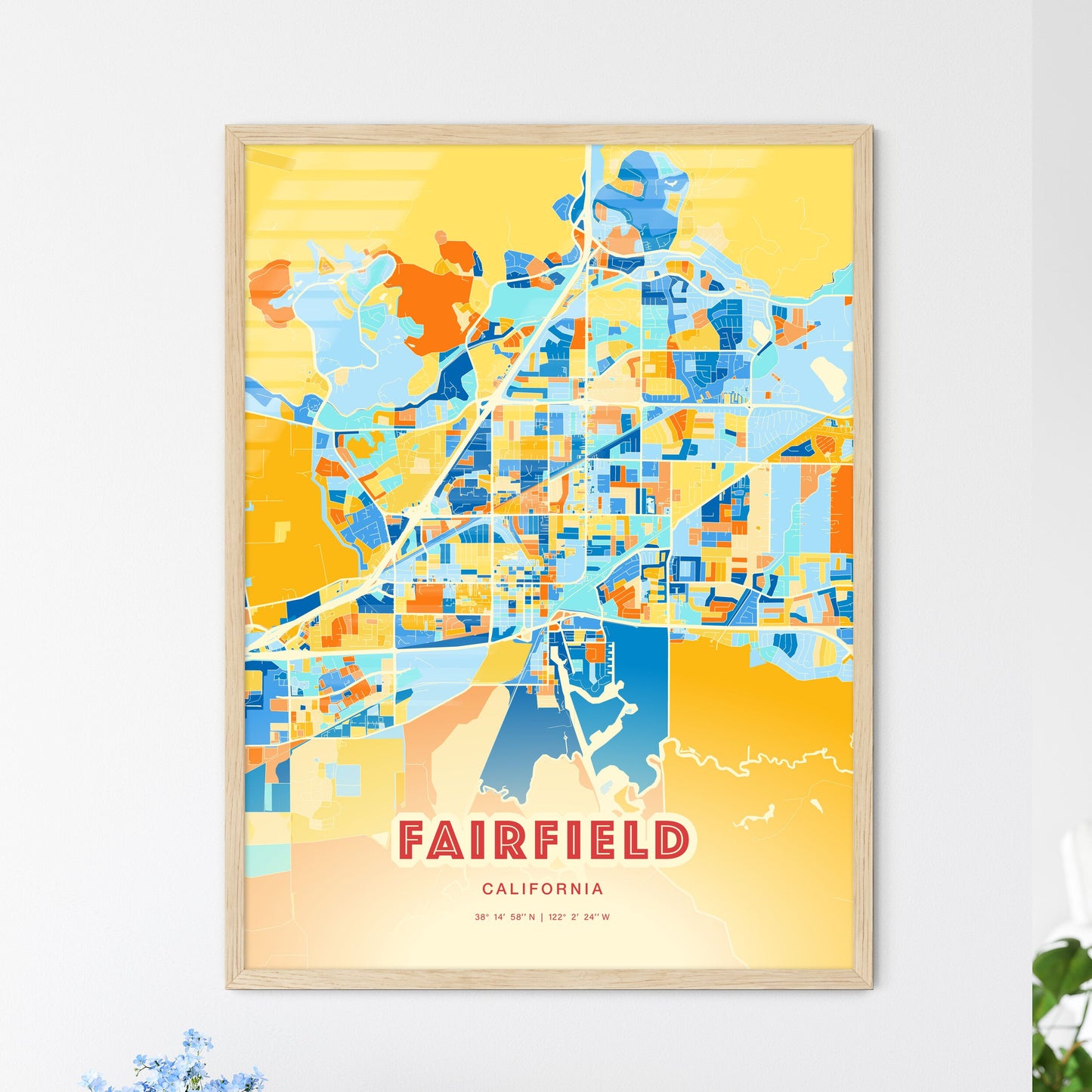 Colorful Fairfield California Fine Art Map Blue Orange