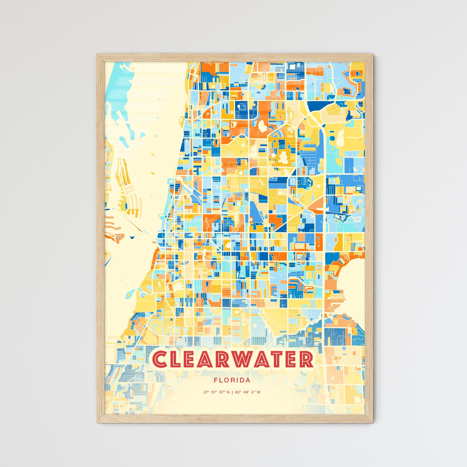 Colorful Clearwater Florida Fine Art Map Blue Orange