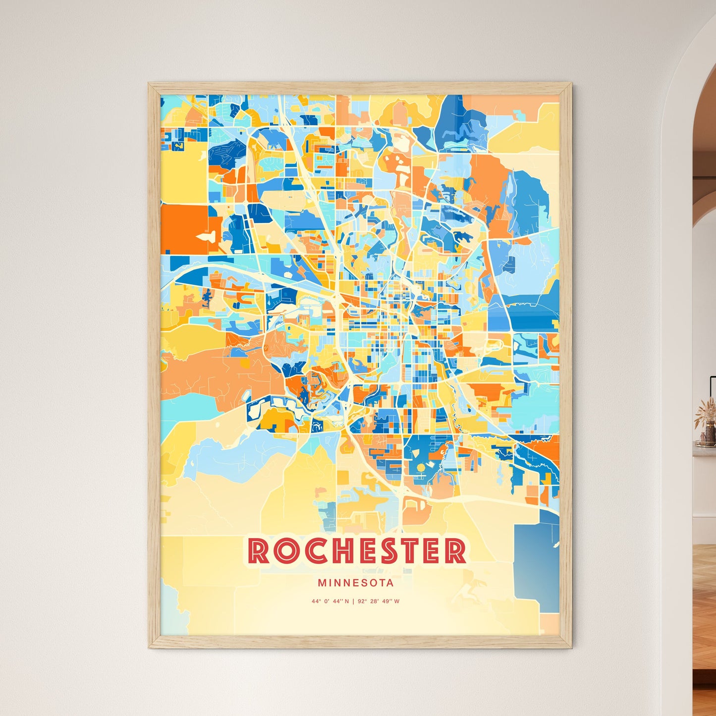 Colorful Rochester Minnesota Fine Art Map Blue Orange