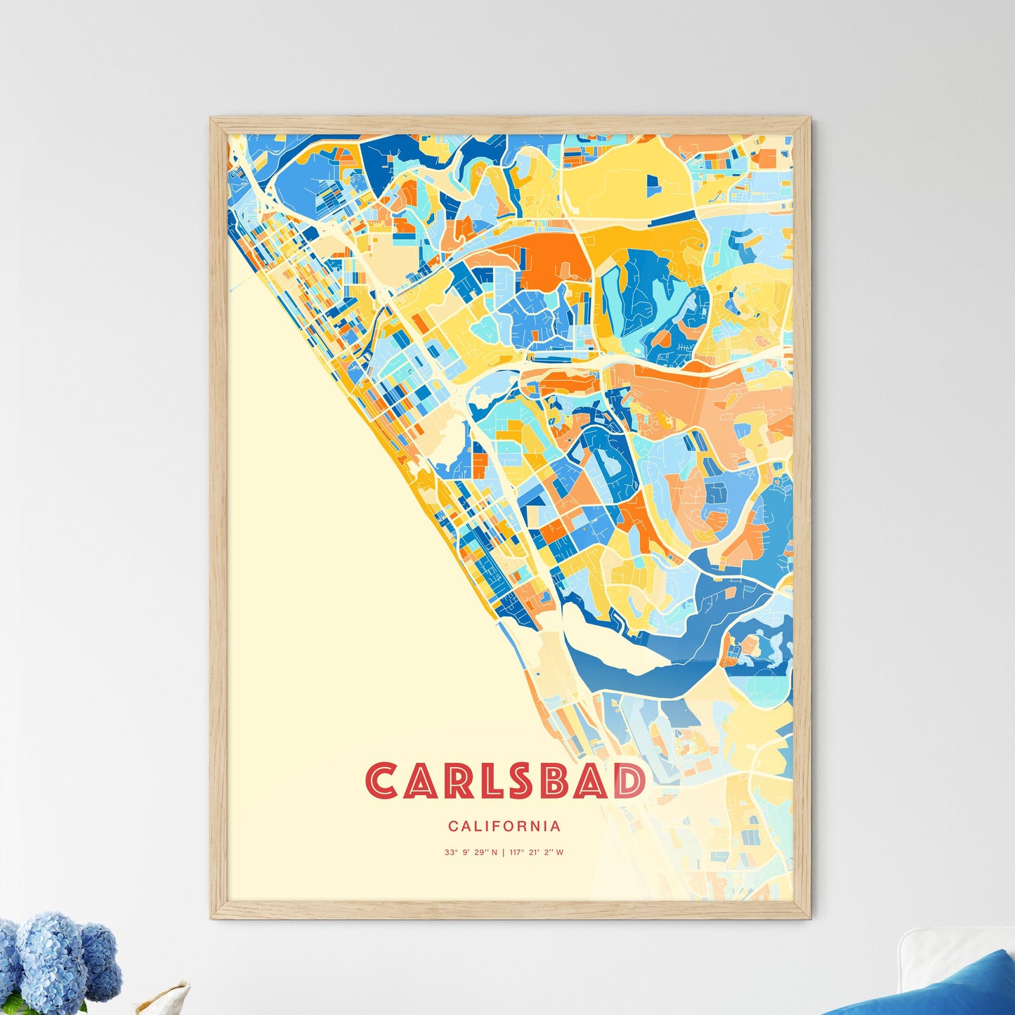 Colorful Carlsbad California Fine Art Map Blue Orange