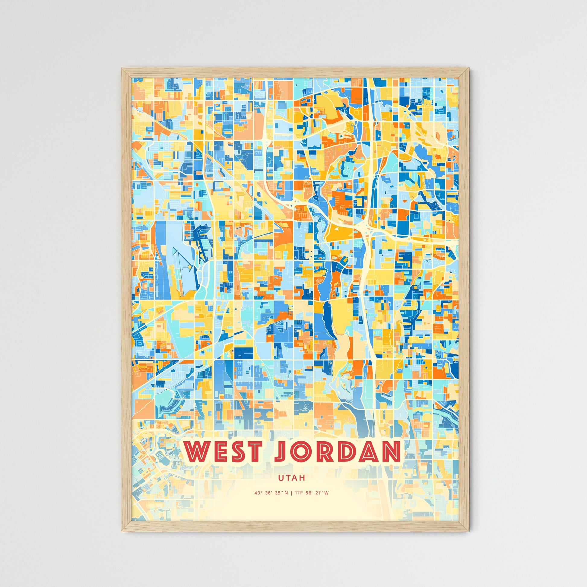 Colorful West Jordan Utah Fine Art Map Blue Orange