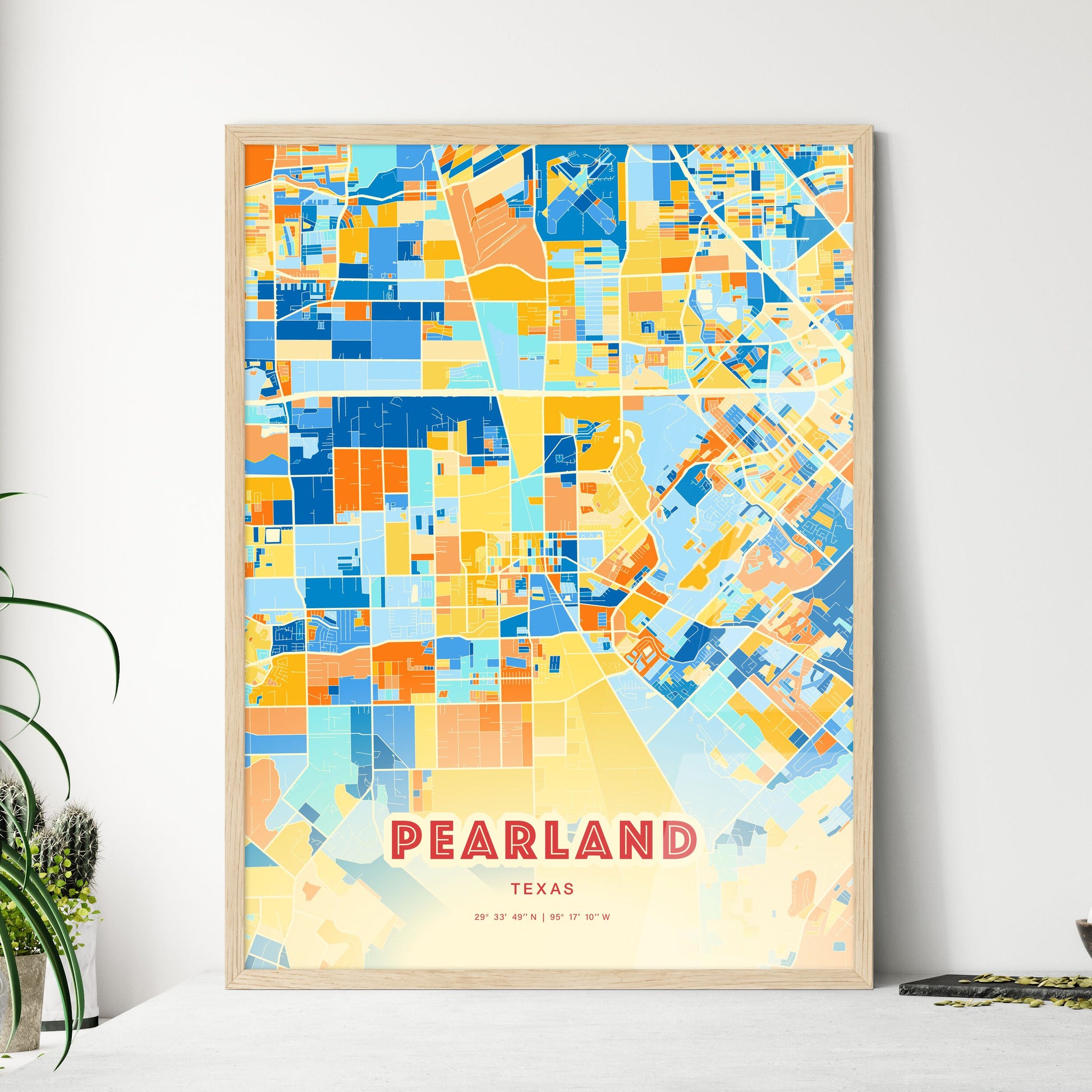 Colorful Pearland Texas Fine Art Map Blue Orange