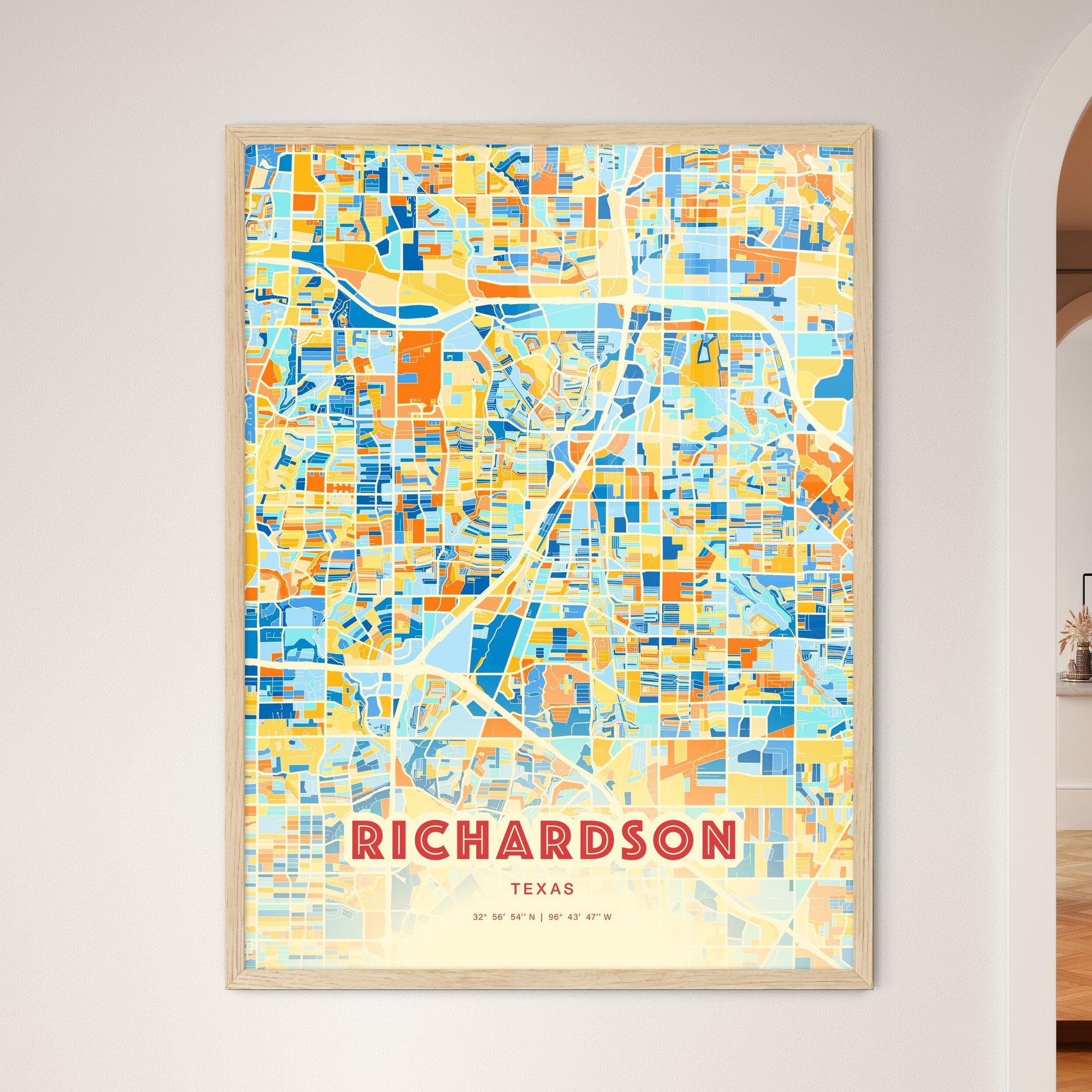 Colorful Richardson Texas Fine Art Map Blue Orange