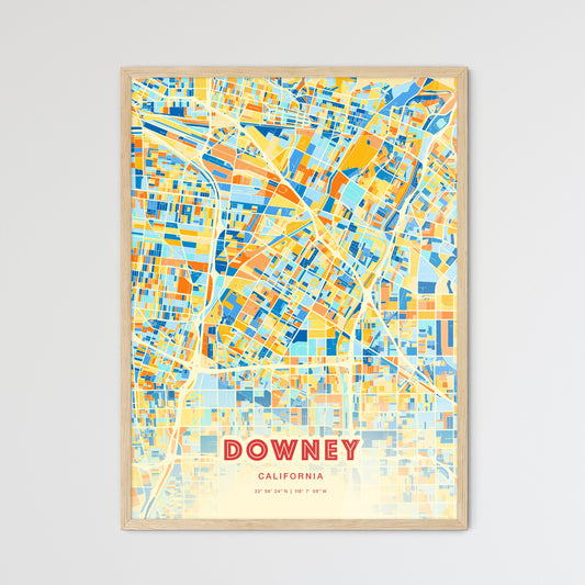 Colorful Downey California Fine Art Map Blue Orange