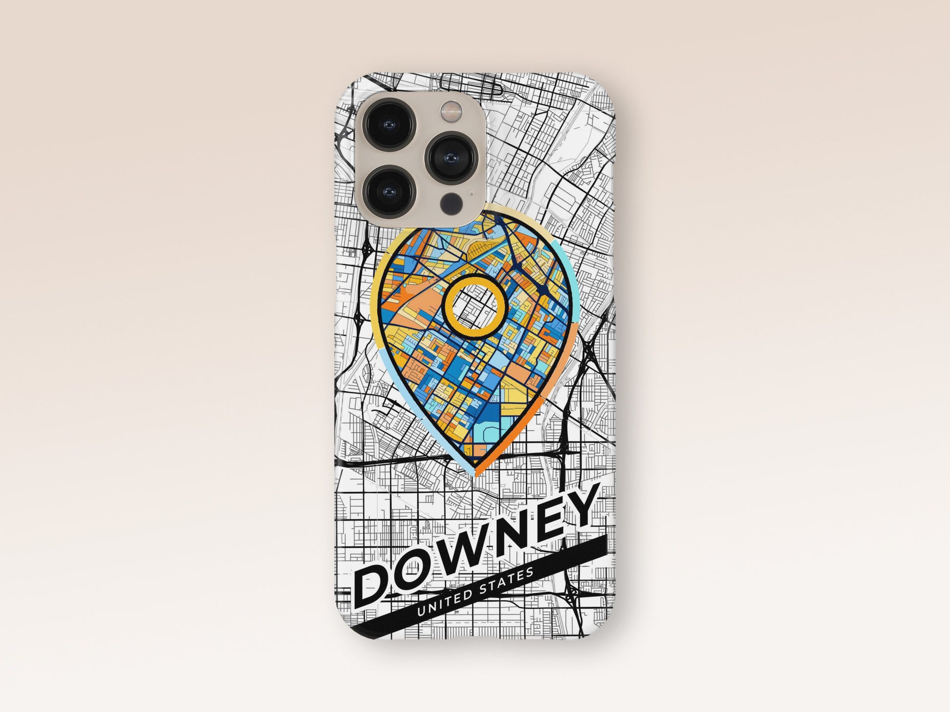 Downey California slim phone case with colorful icon. Birthday, wedding or housewarming gift. Couple match cases. 1