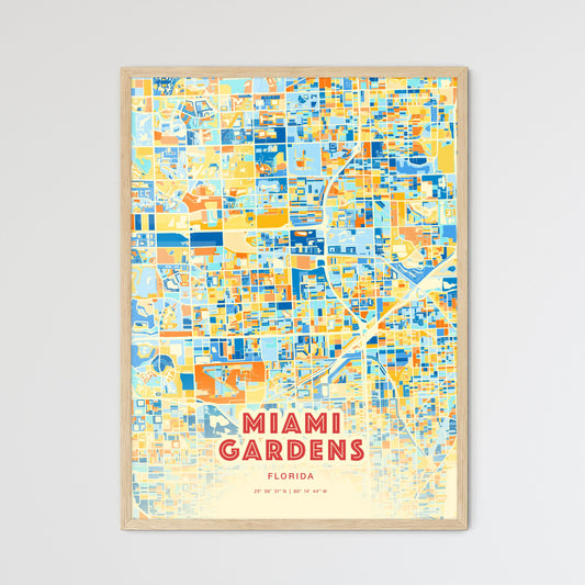 Colorful Miami Gardens Florida Fine Art Map Blue Orange