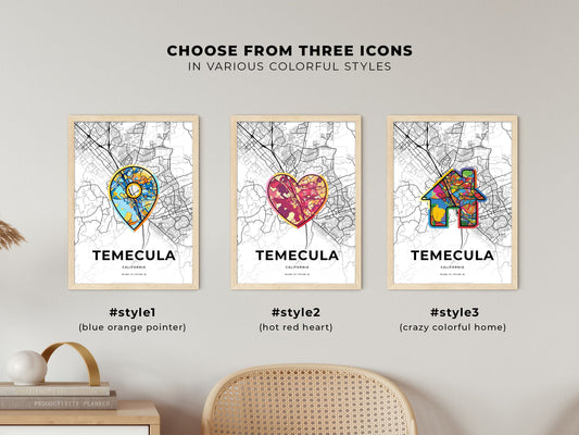 Temecula California maps with colorful icons