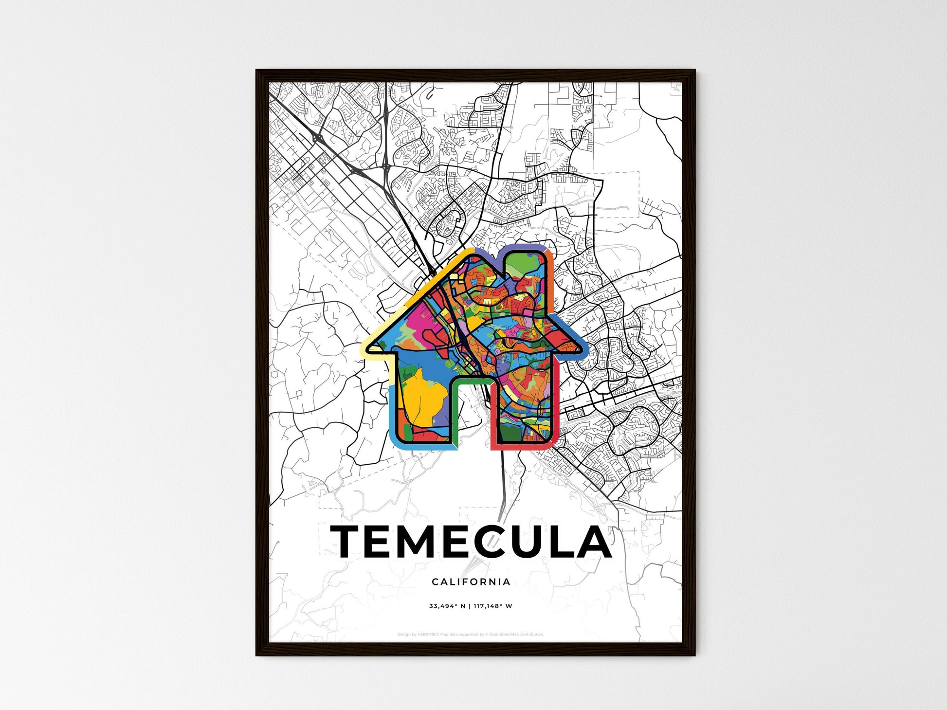 Temecula California wedding art map with home icon