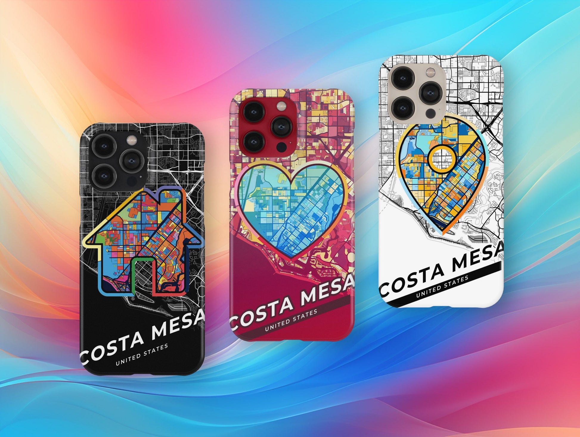 Costa Mesa California slim phone case with colorful icon. Birthday, wedding or housewarming gift. Couple match cases.
