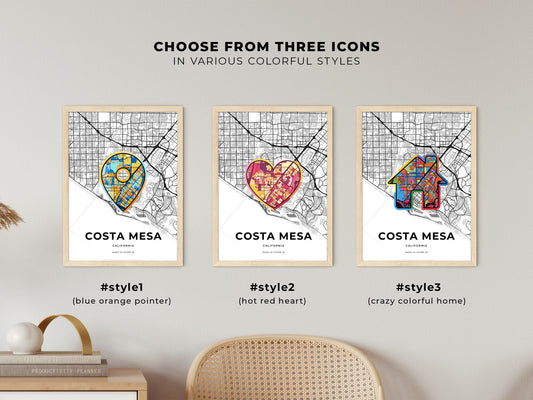 Costa Mesa California maps with colorful icons