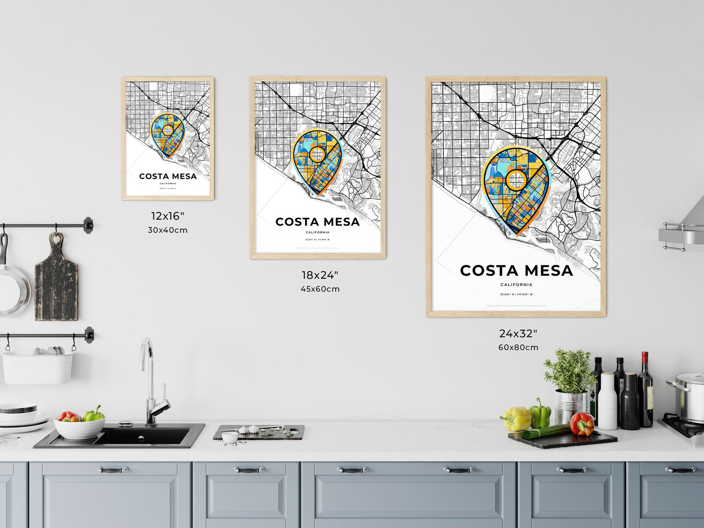 Costa Mesa California art map size chart