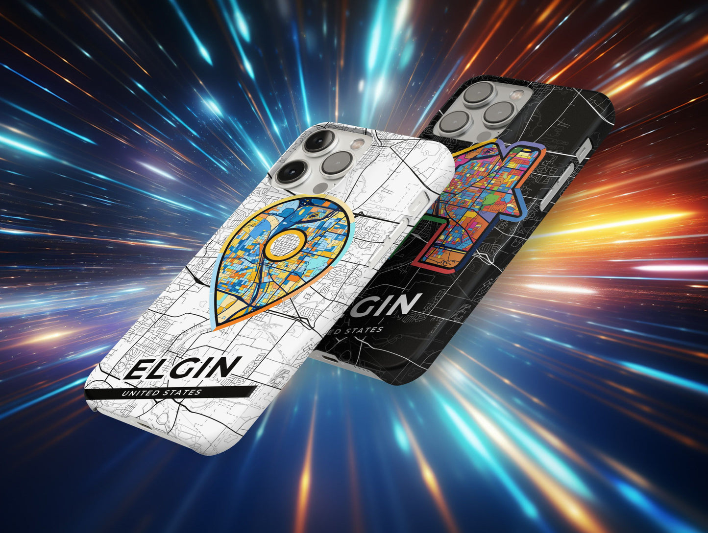 Elgin Illinois slim phone case with colorful icon. Birthday, wedding or housewarming gift. Couple match cases.