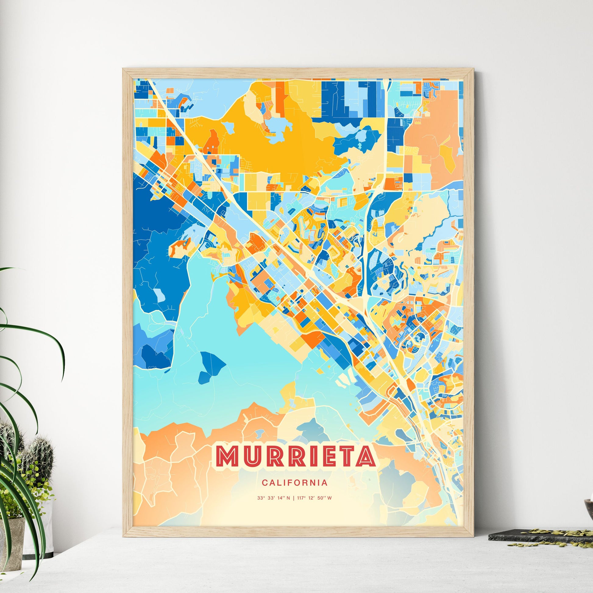 Colorful Murrieta California Fine Art Map Blue Orange