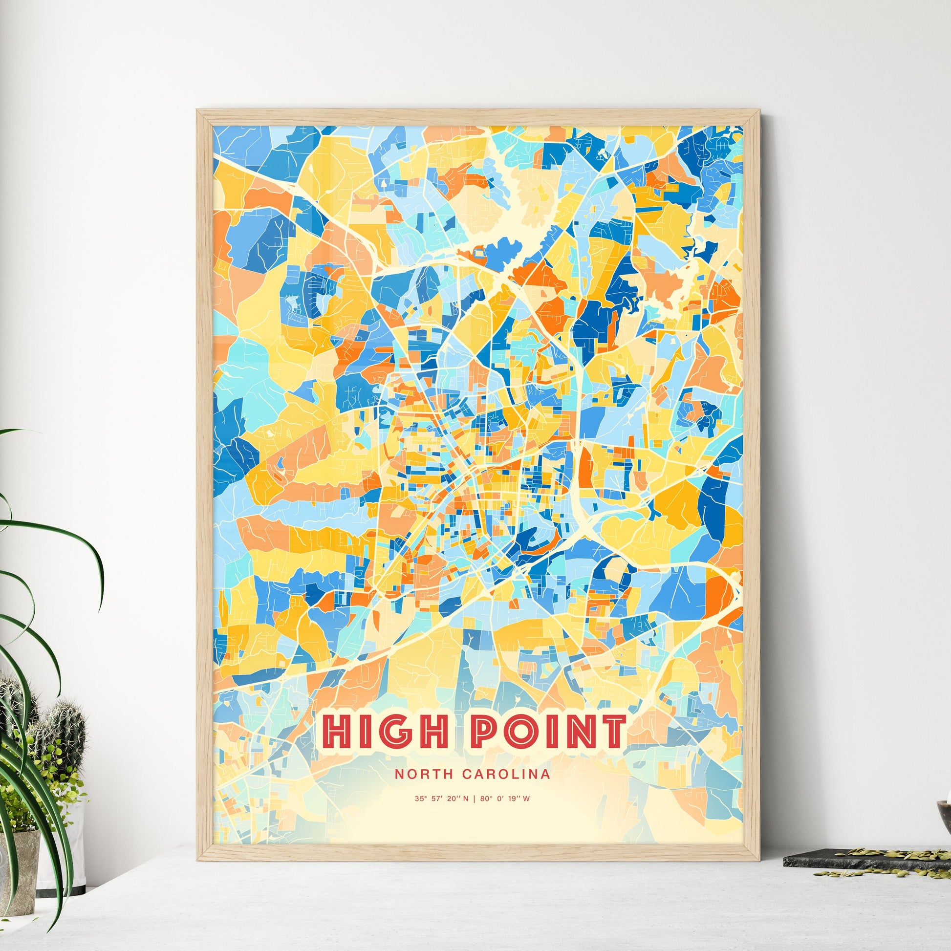 Colorful HIGH POINT NORTH CAROLINA Fine Art Map Blue Orange