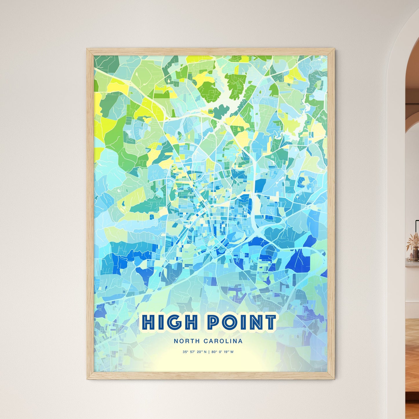 Colorful HIGH POINT NORTH CAROLINA Fine Art Map Cool Blue