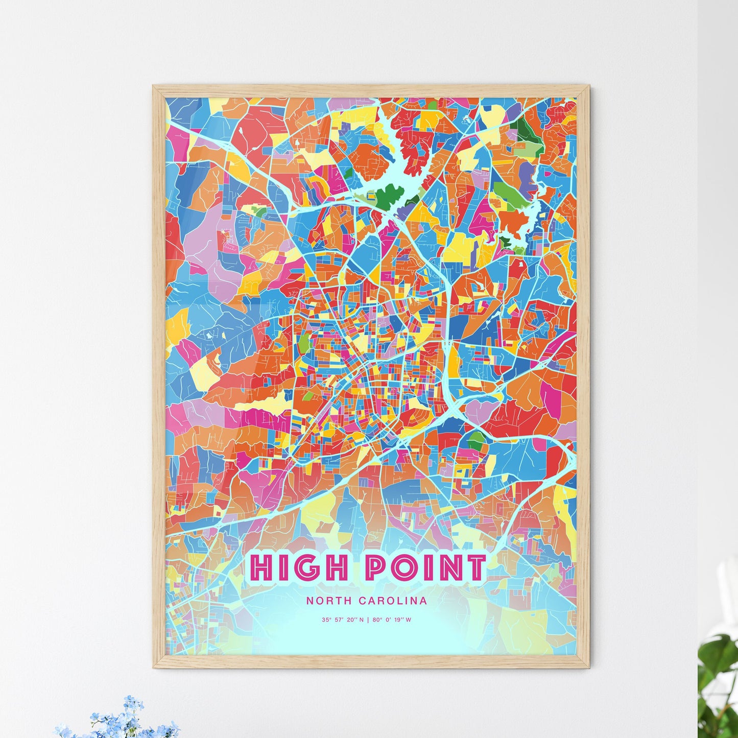 Colorful HIGH POINT NORTH CAROLINA Fine Art Map Crazy Colors