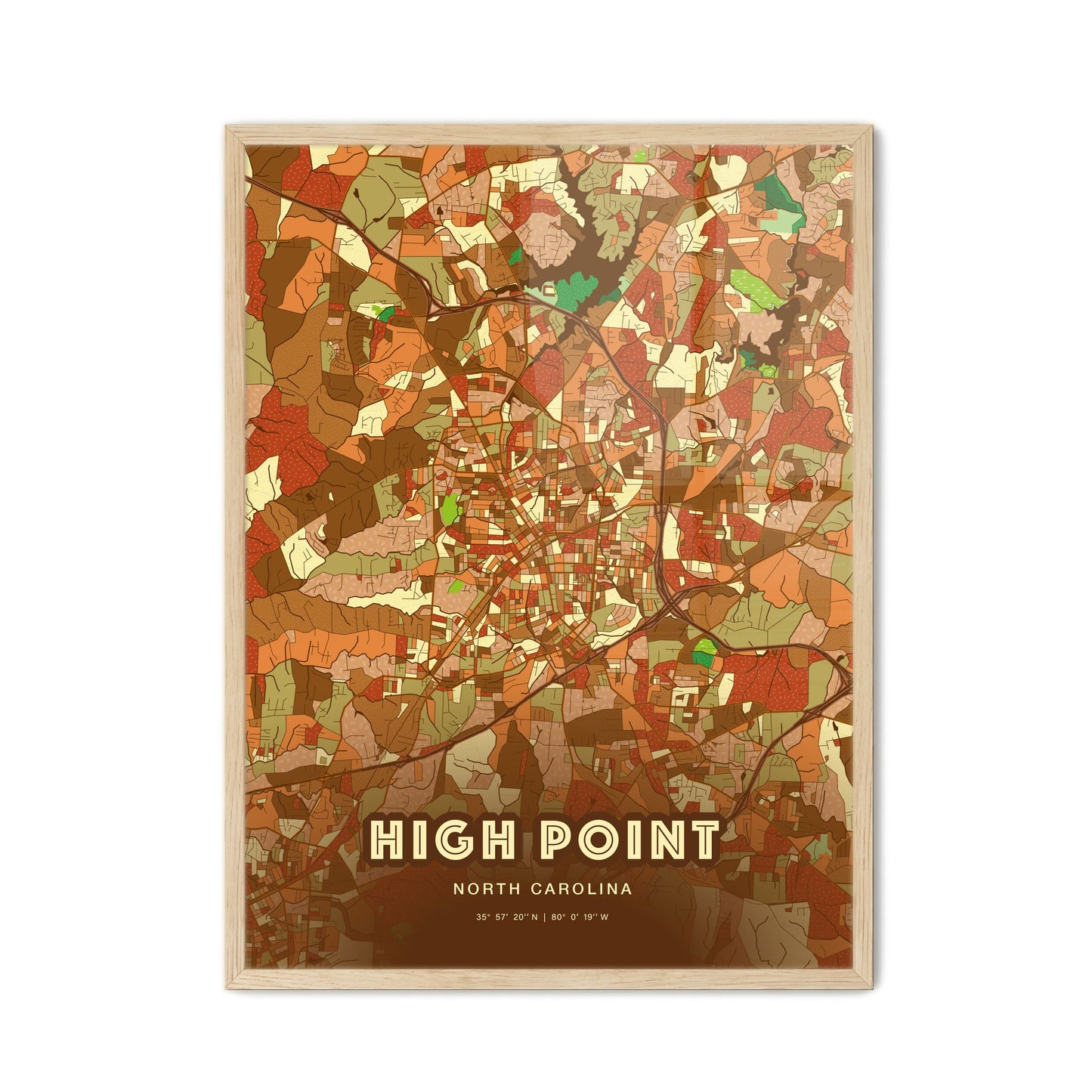 Colorful HIGH POINT NORTH CAROLINA Fine Art Map Farmhouse