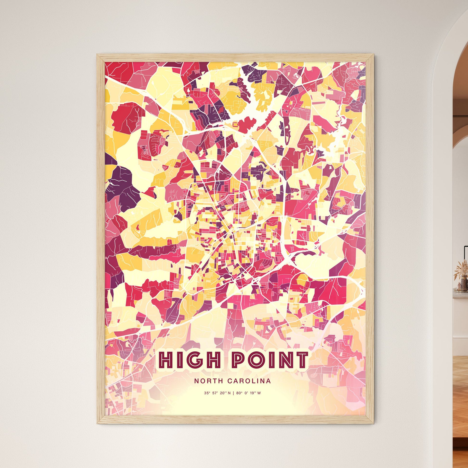 Colorful HIGH POINT NORTH CAROLINA Fine Art Map Hot Red