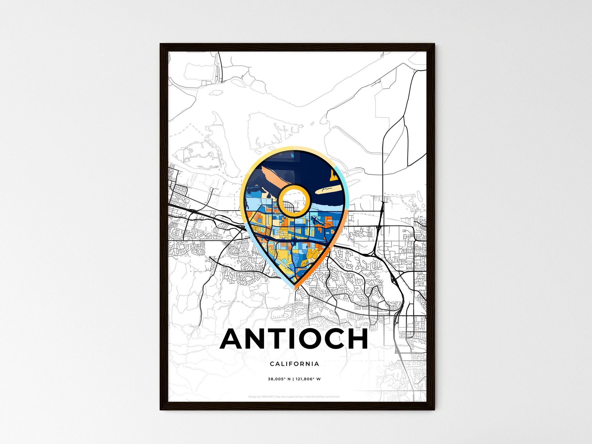 Antioch California wedding art map with pointer icon