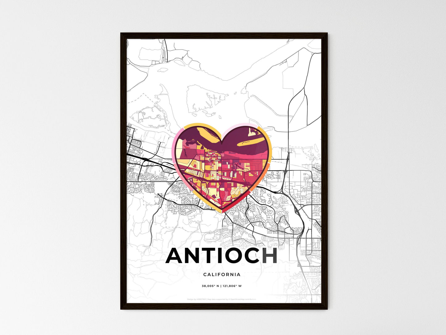 Antioch California wedding art map with heart icon