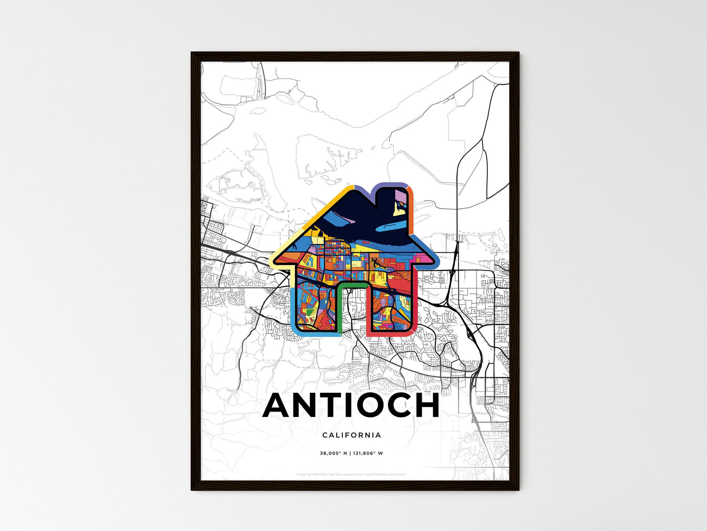 Antioch California wedding art map with home icon