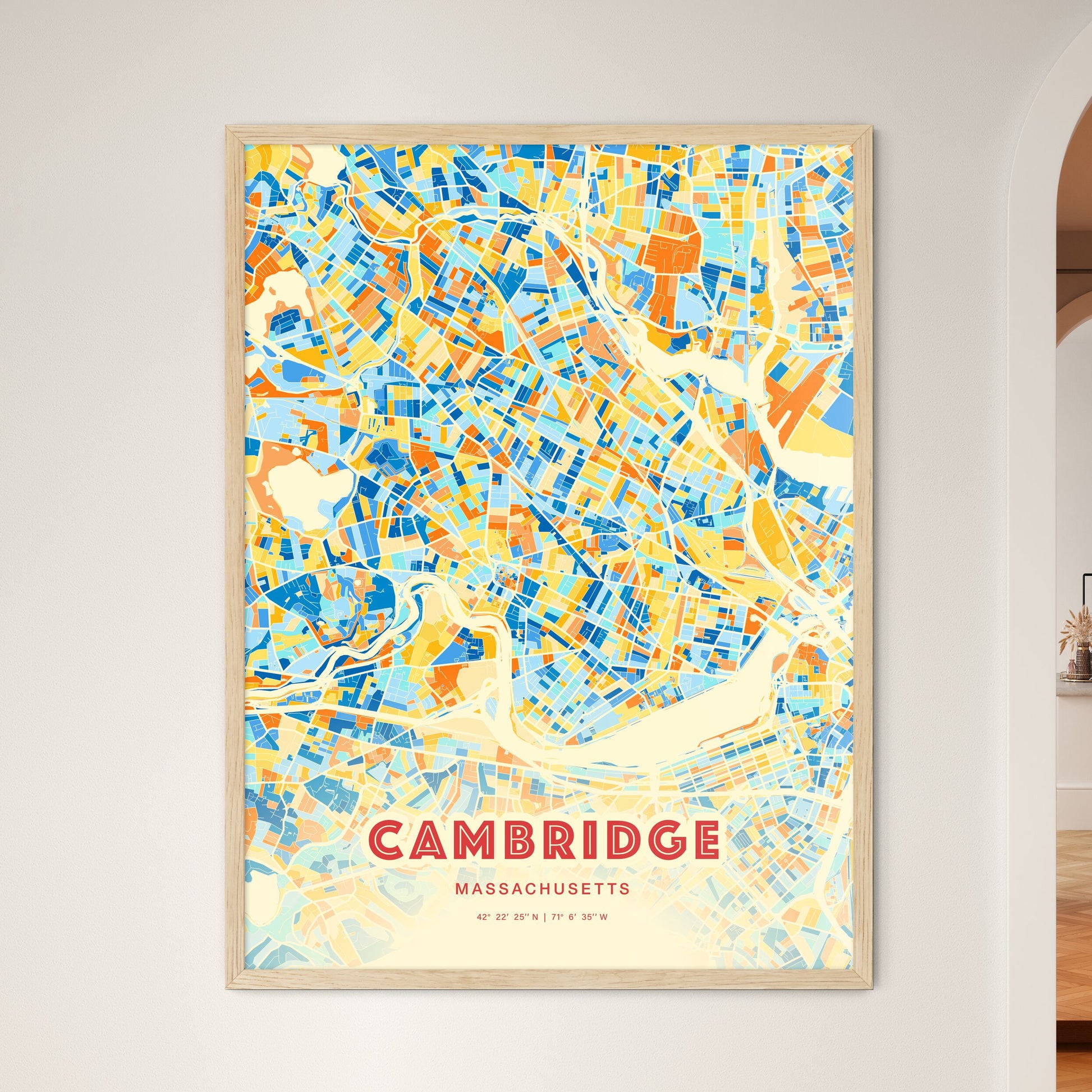 Colorful Cambridge Massachusetts Fine Art Map Blue Orange