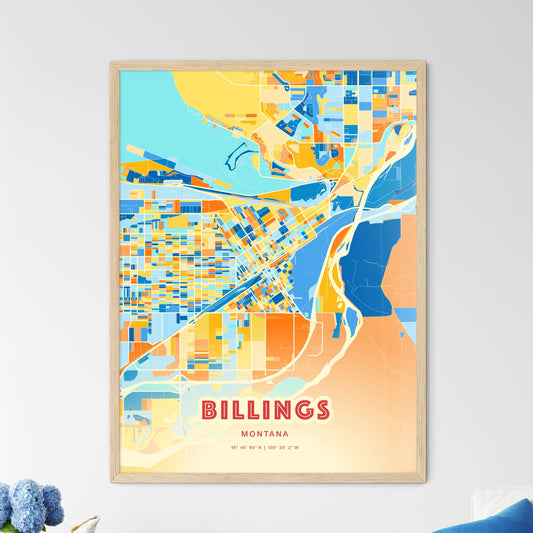 Colorful Billings Montana Fine Art Map Blue Orange