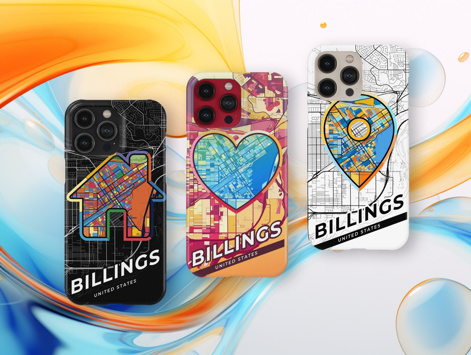 Billings Montana slim phone case with colorful icon. Birthday, wedding or housewarming gift. Couple match cases.