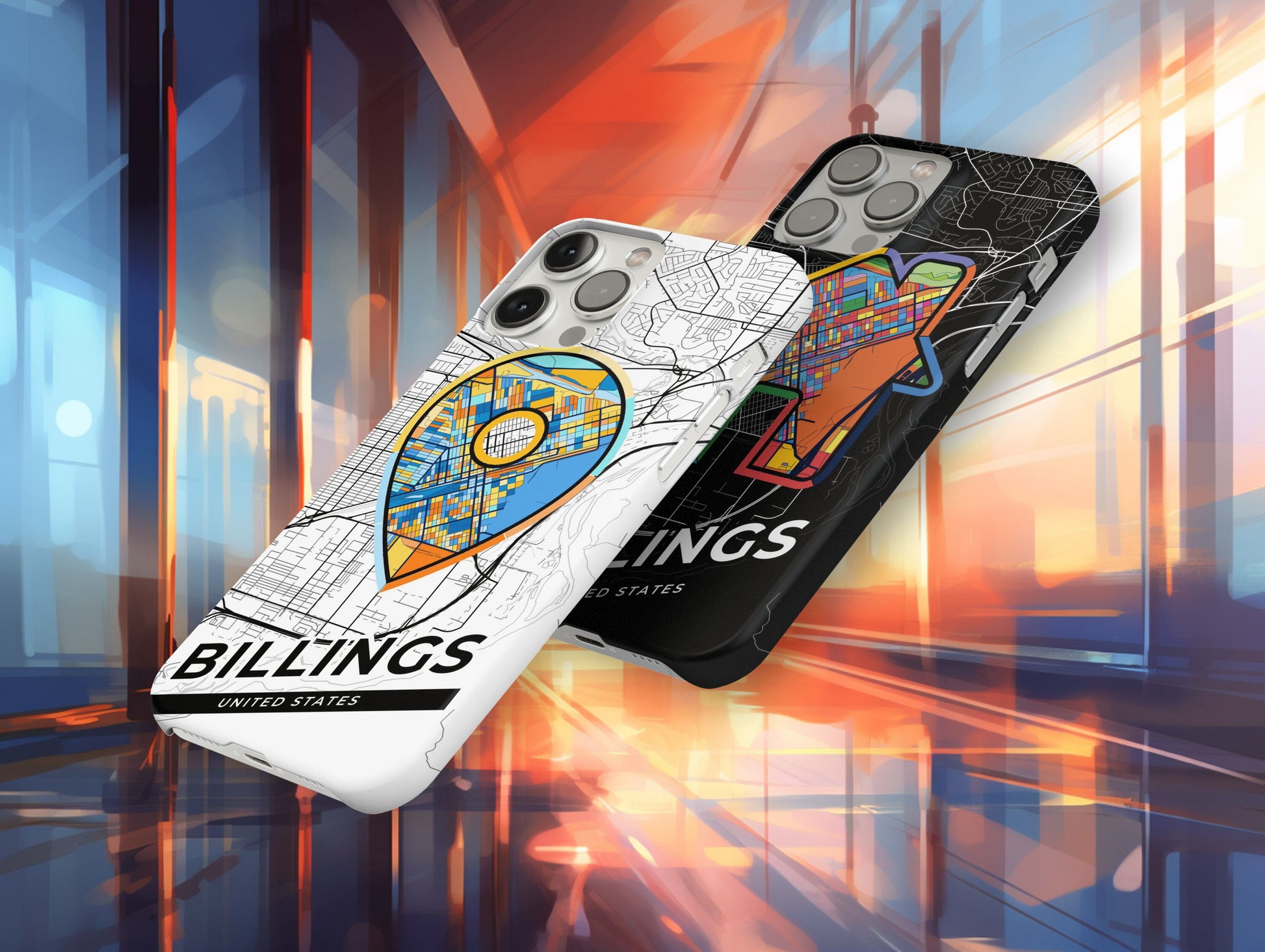 Billings Montana slim phone case with colorful icon. Birthday, wedding or housewarming gift. Couple match cases.