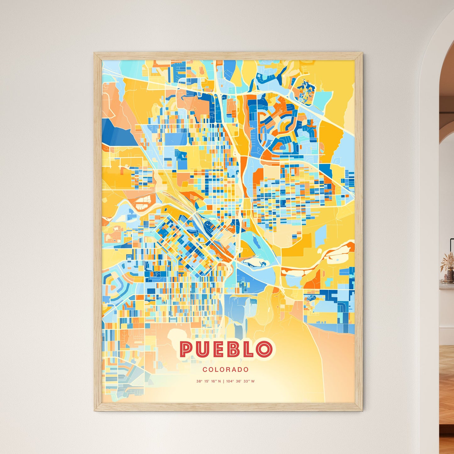 Colorful Pueblo Colorado Fine Art Map Blue Orange
